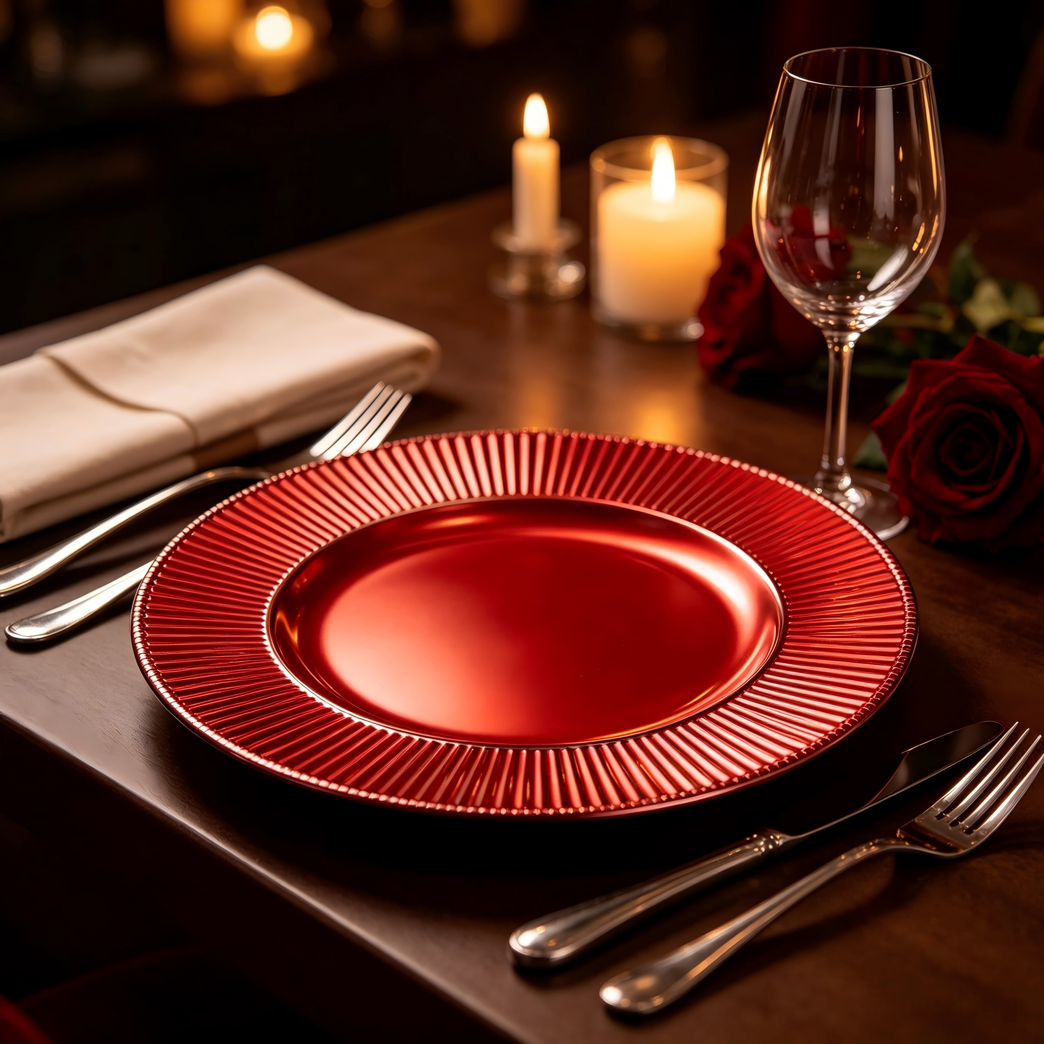 woju metallic green charger plates 13 in powdercoated plastic decorative plates with fluted vertical ribbed rim for catering banquet wedding holiday event rental-1