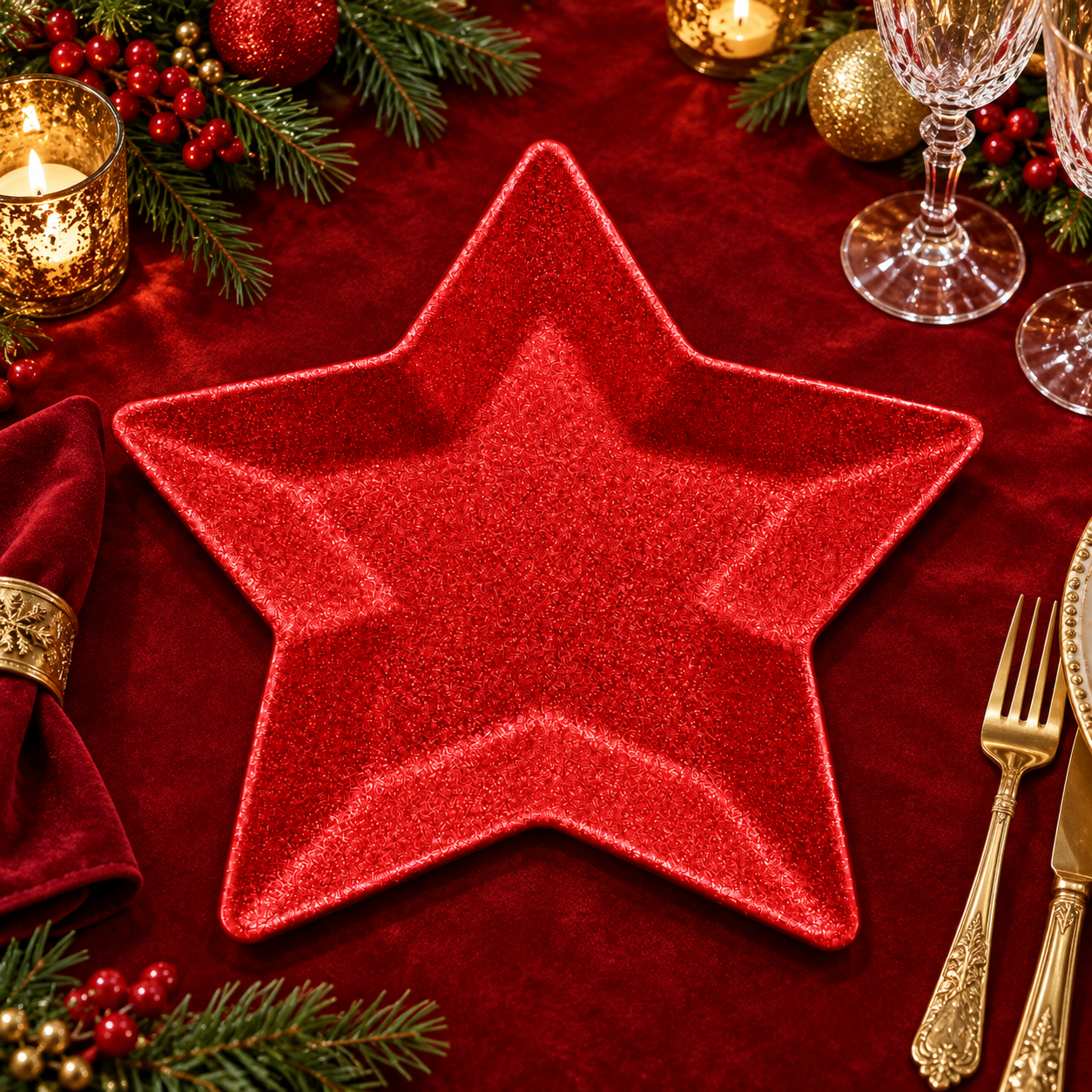 wojia 13in modern silver star charger plate powder coated glitter textured design for holiday party event table decoration-3