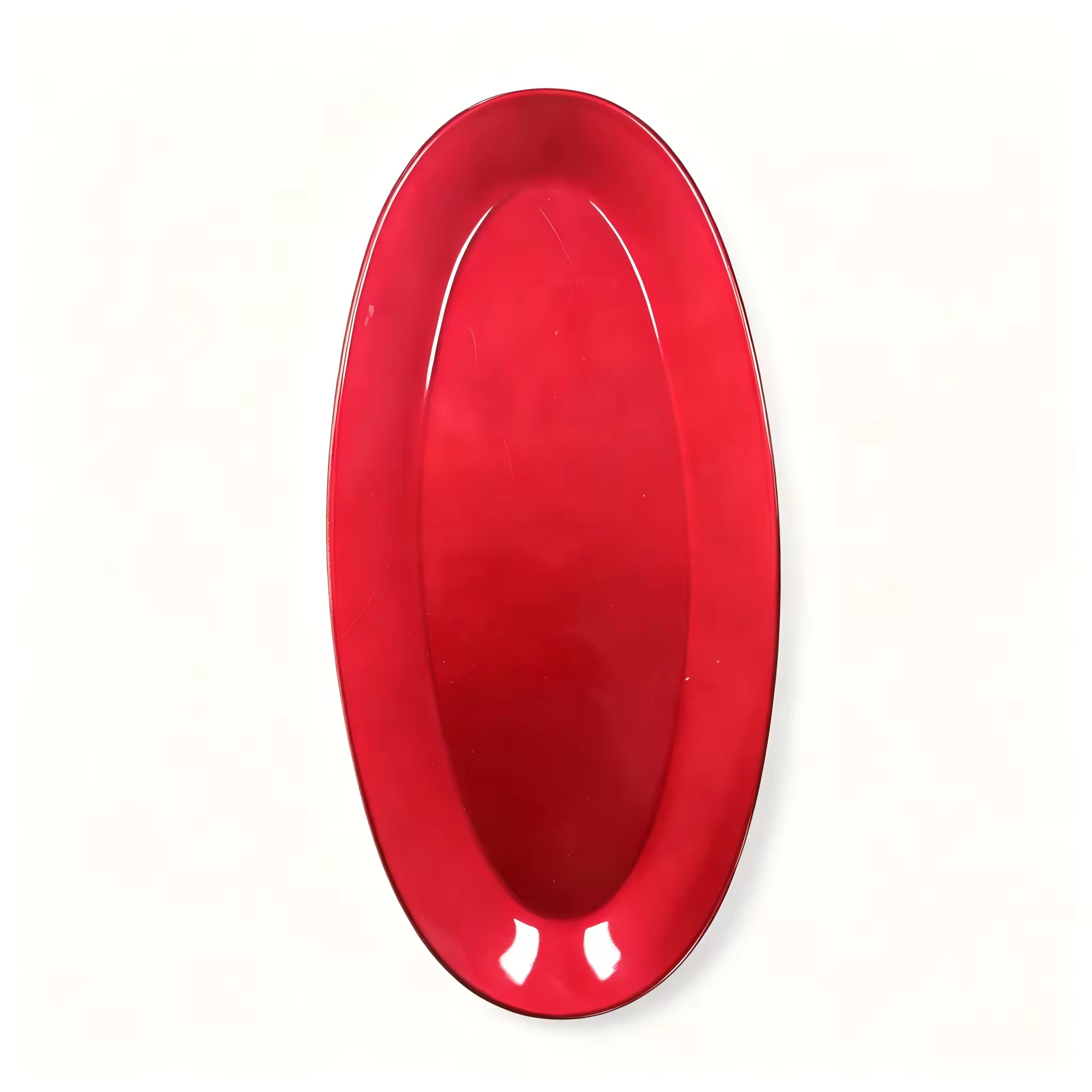 Woju Glossy Red Oval Plastic Charger Plates, Powder‑Coated Smooth Decorative Underplates for Holiday, Wedding, Banquet & Catering Table Setting