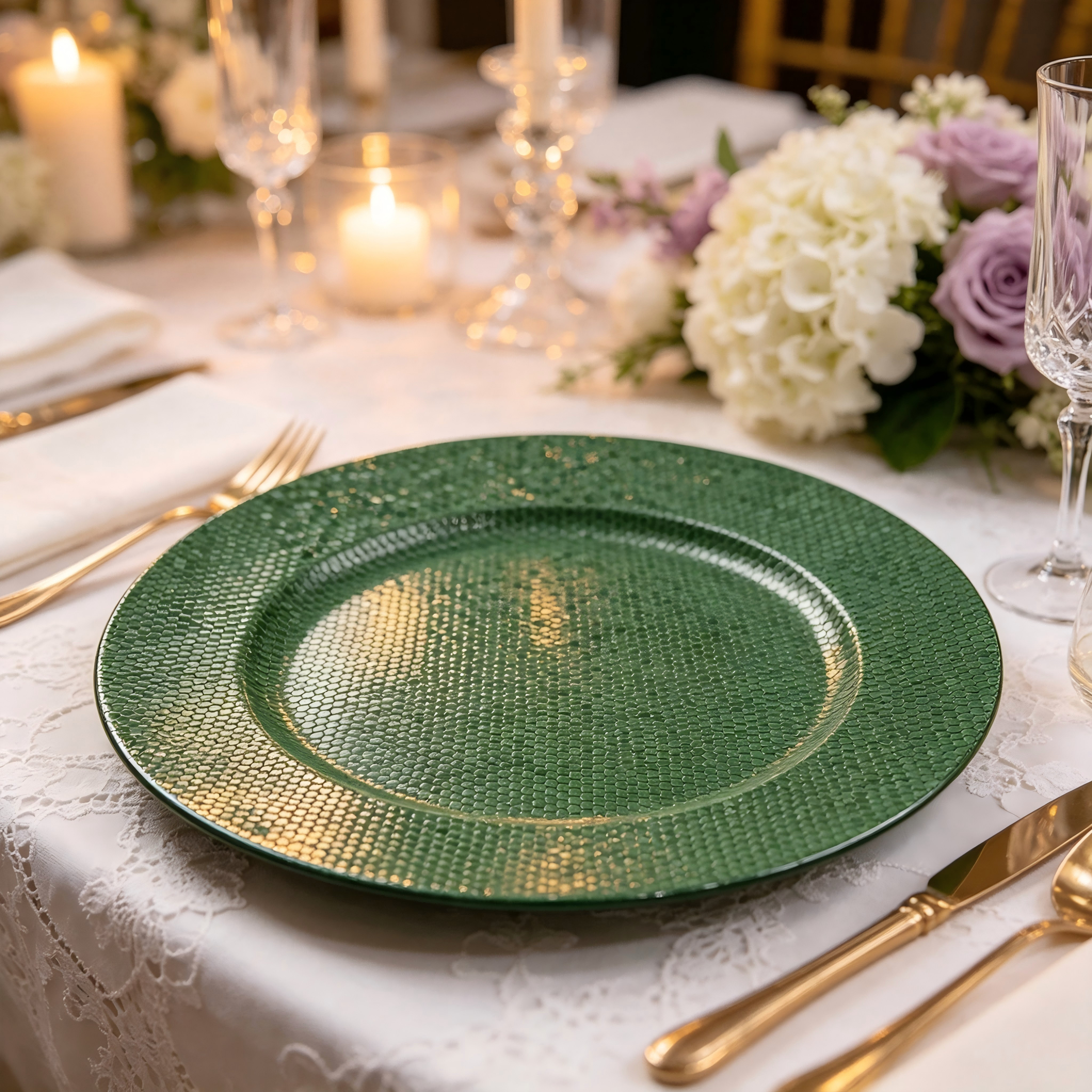 woju geometric 13in silver charger plates wedding powder coated plastic plates with honeycomb texture for wedding table decor385-3