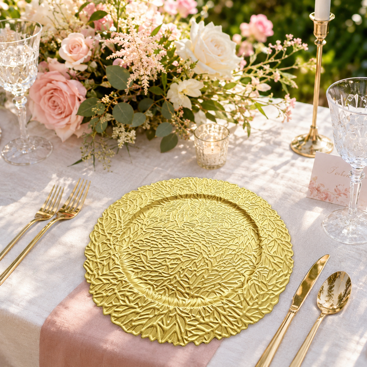 woju 13inch metallic red pp plastic charger plates round decorative underplates with fullsurface embossed leafvine texture  scalloped edge for wedding banquet hotel table setting-1
