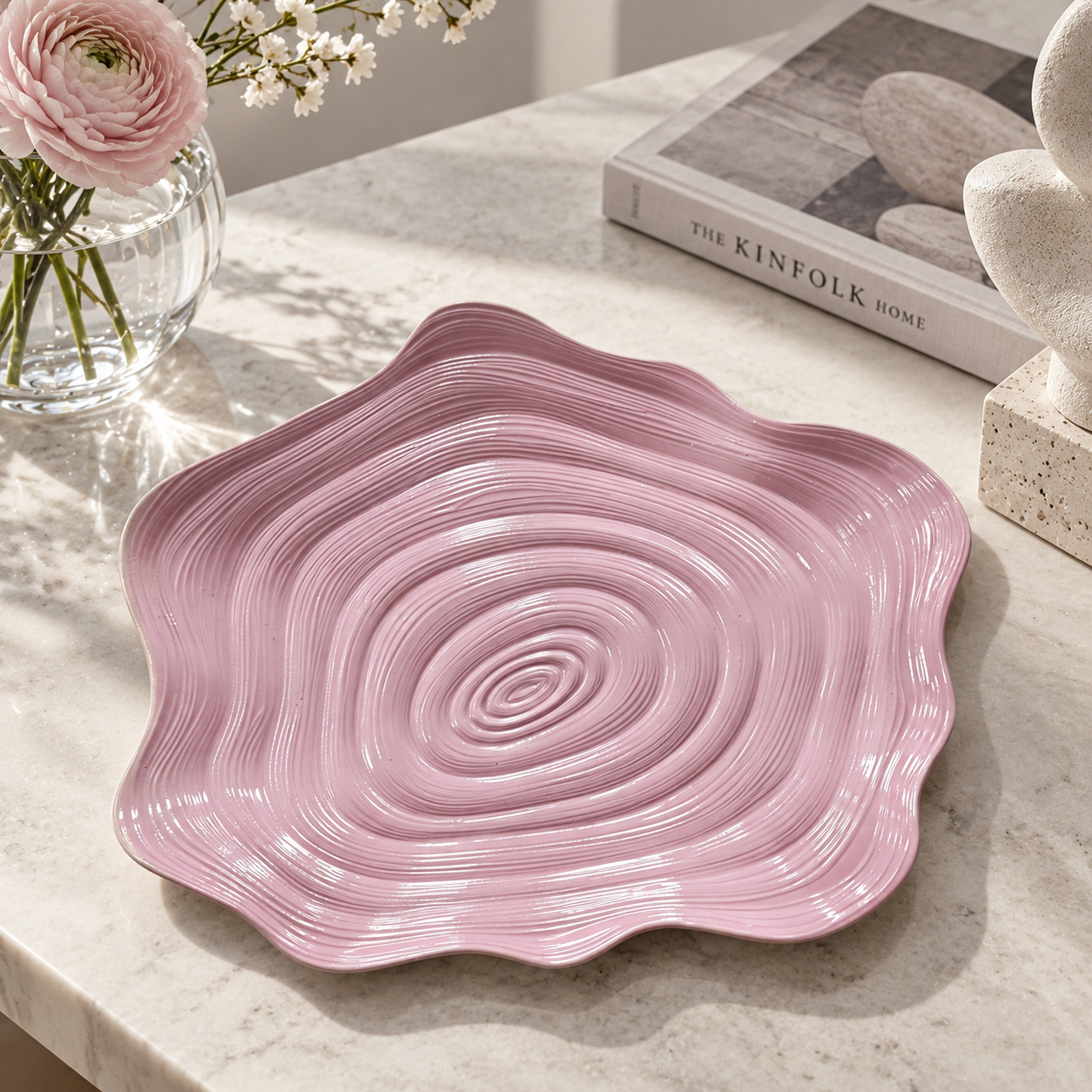 13 inch dusty pink swirltexture irregular wavy charger plates  reusable pp plastic underplates for wholesale wedding  party table decor-1