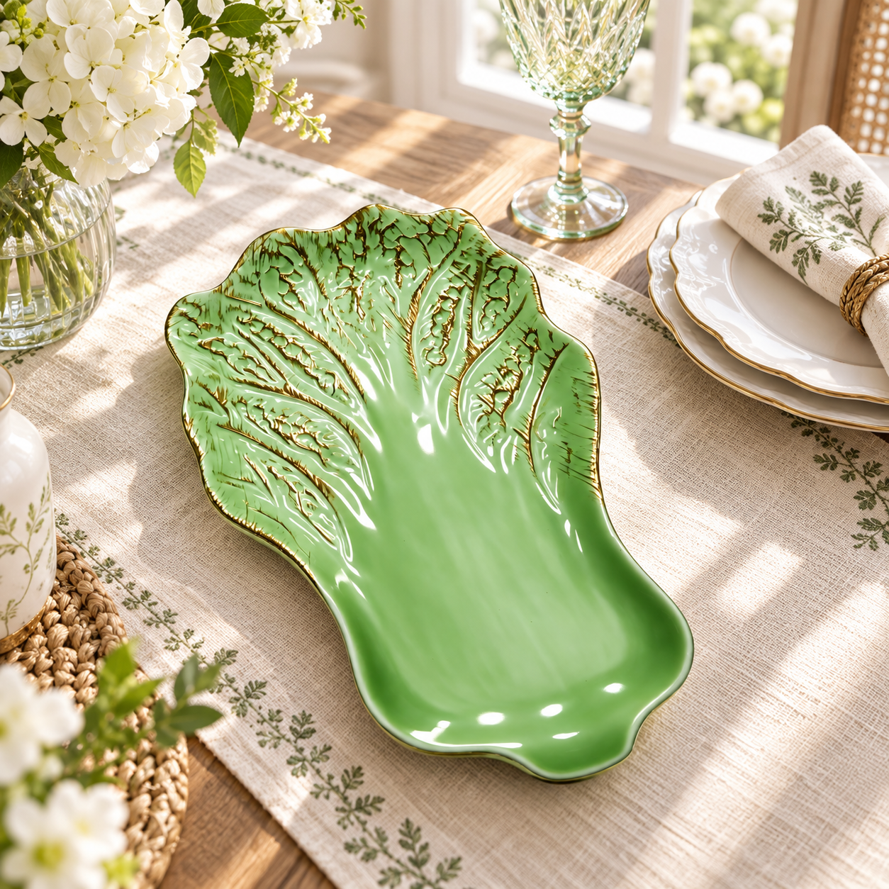 wojia luxury white gold electroplated cabbage shape decorative plate modern charger tray wedding banquet hotel event decor-3