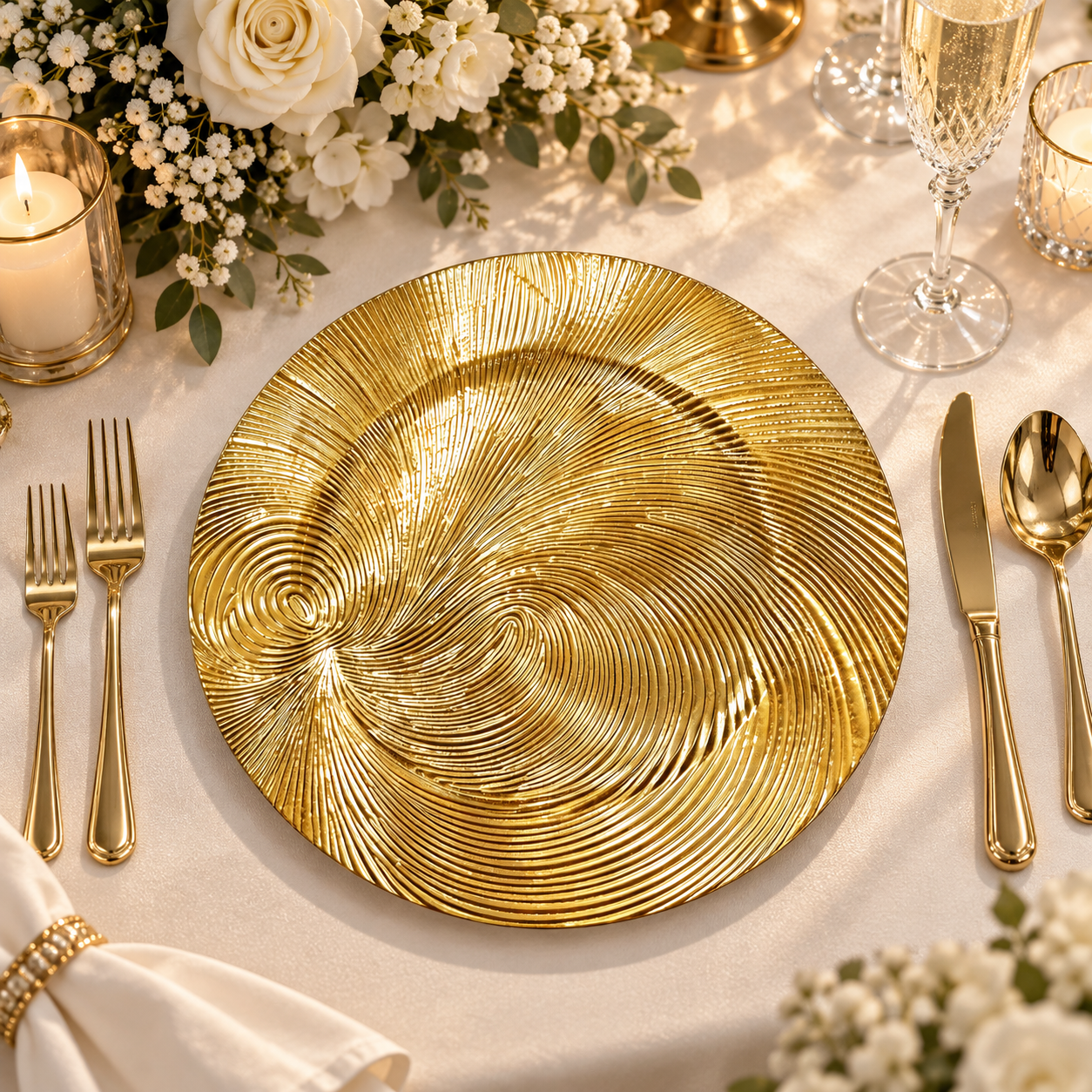 13 inch powdercoated swirl textured plastic charger plates modern luxury decorative underplates for wedding party  event table setting-4