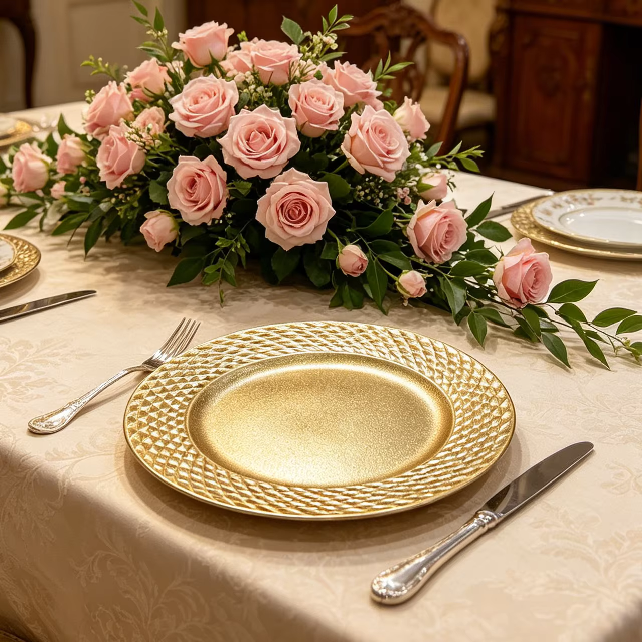 luxury gold glitter eco friendly charger plates factory direct diamond embossed rim pp plate elegant banquet christmas party-3