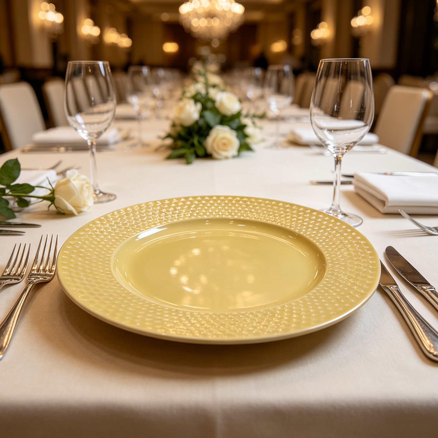woju 13inch cream white pp plastic charger plates glossy round decorative underplates with mixed geometric embossed rim for wedding banquet hotel table setting-1