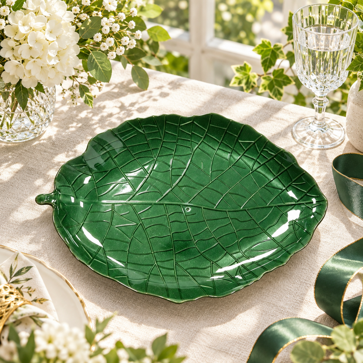woju 13inch metallic gold leafshaped plastic charger plates decorative underplates with embossed botanical vein texture for wedding banquet hotel table setting-4