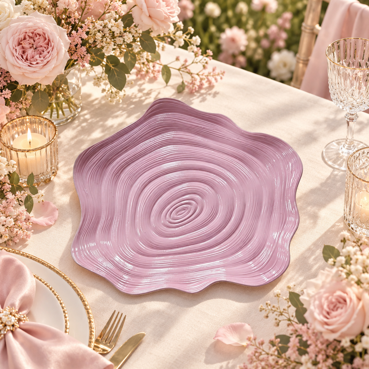 13 inch dusty pink swirltexture irregular wavy charger plates  reusable pp plastic underplates for wholesale wedding  party table decor-3