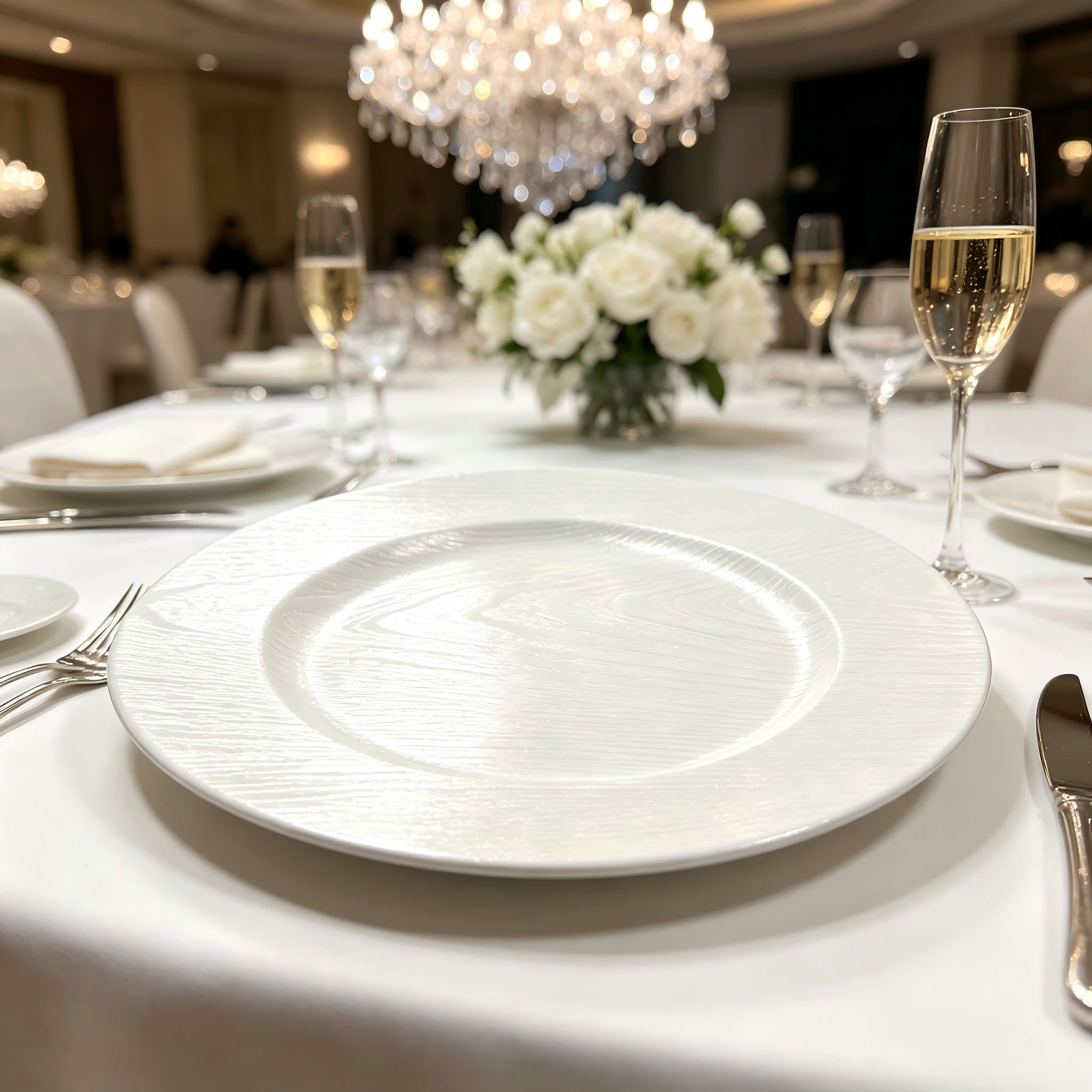 woju 13 inch gold plastic charger plates powdercoated embossed wood grain textured decorative underplates for wedding banquet hotel event table setting-2