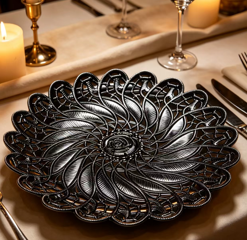 luxury 13 gold skull embossed eco friendly customized round pp charger plates for party events and weddings-4
