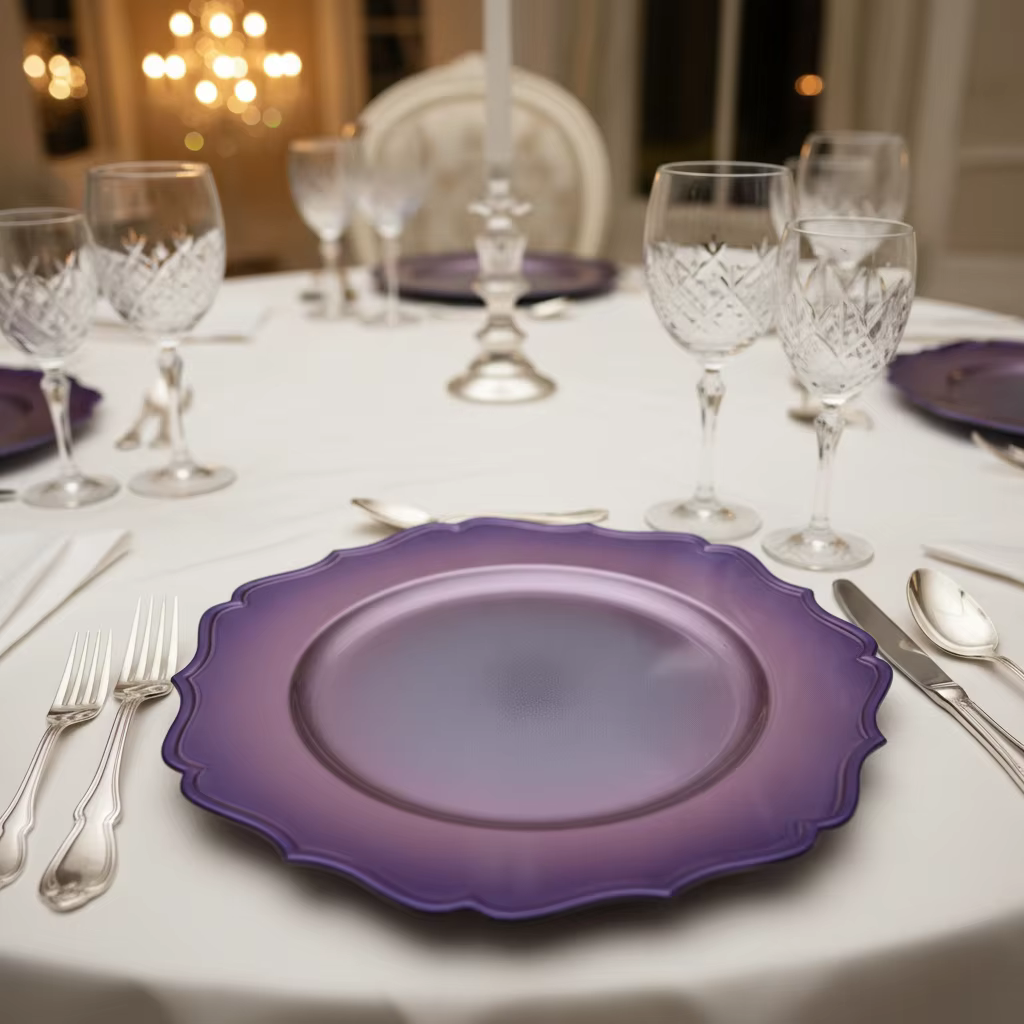 hot sale customized pigmented 13 inch charger plates for wedding luxury durable reusable wedding birthday dinner hotel event-2