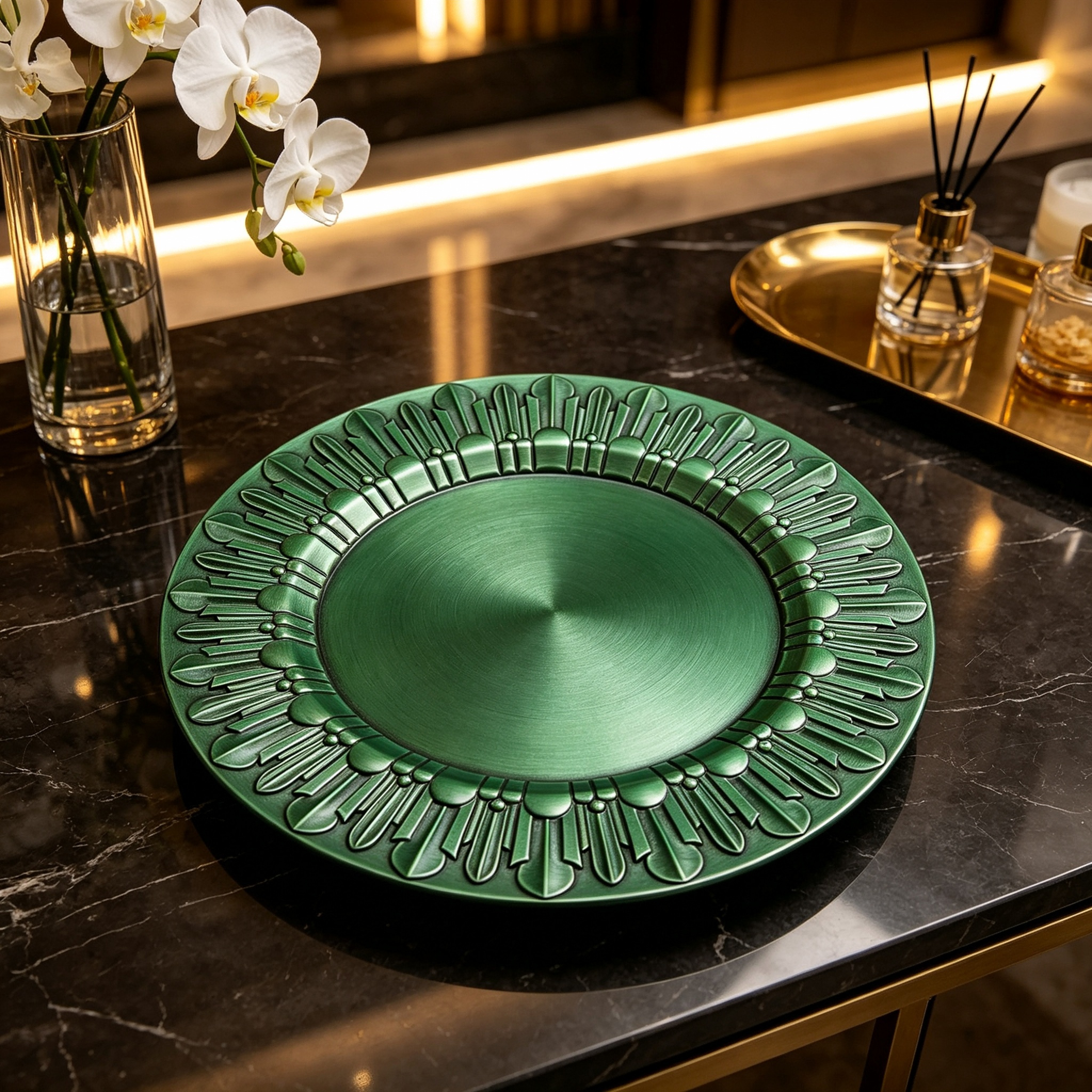 wojia 13 inch plastic pp glossy pigmented eco friendly durable reusable american style party dinnerware charger plates fujian282-4