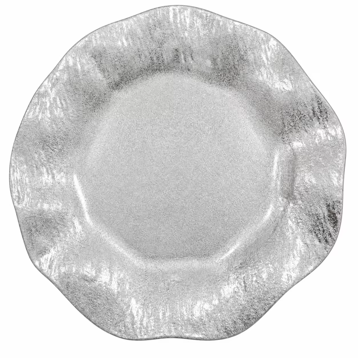 Wojia 13in Powder Coated Silver Wavy Edge Charger Plate Elegant Modern Plastic Underplate Hotel Banquet Catering Table Deco
