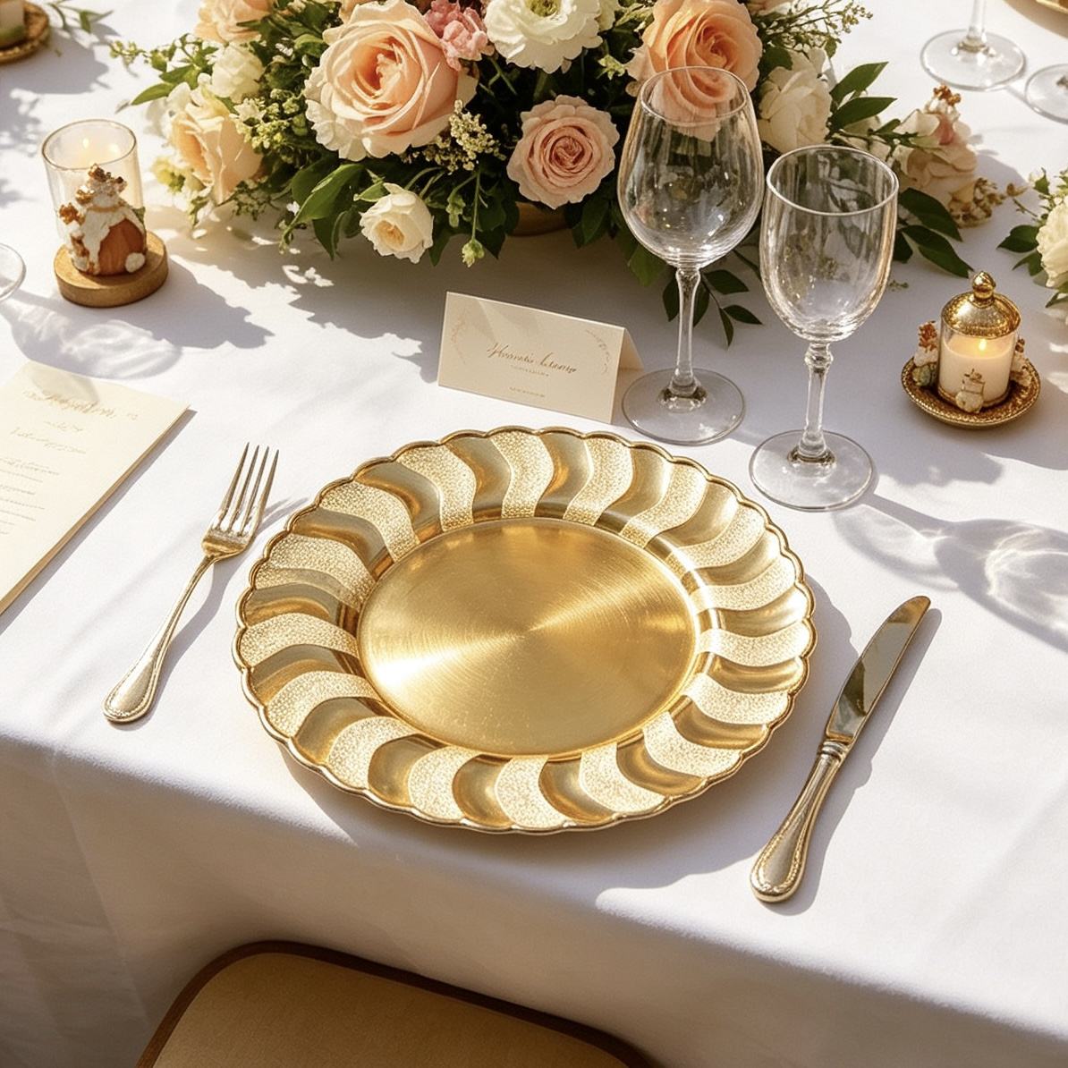 hot sell shatterproof luxury durable vintage round pp plastic charger plates customized pattern pigmented wedding parties-2