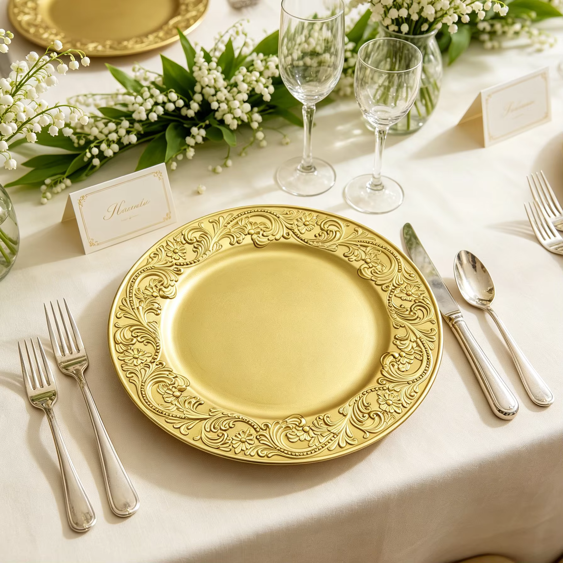 13 inch luxury american style plant textured pp plastic round eco friendly elegant charger plate for weddings parties events-2
