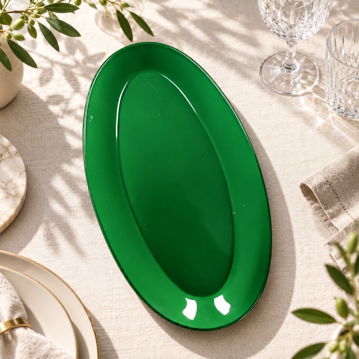 woju glossy red oval plastic charger plates powdercoated smooth decorative underplates for holiday wedding banquet  catering table setting-2