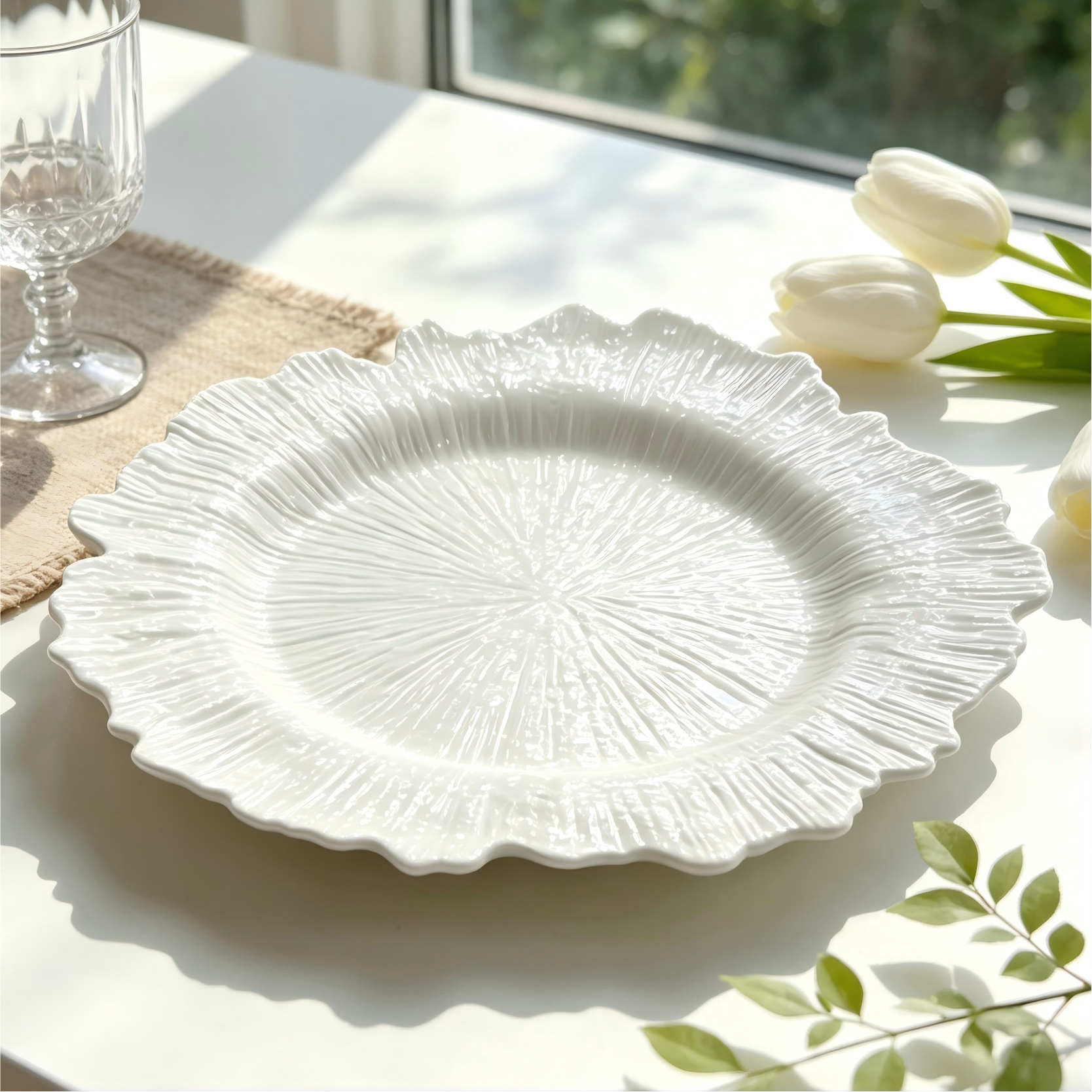 13 inch textured coralshape charger plate plastic decorative underplate multicolor table accent for restaurant wedding party events-4