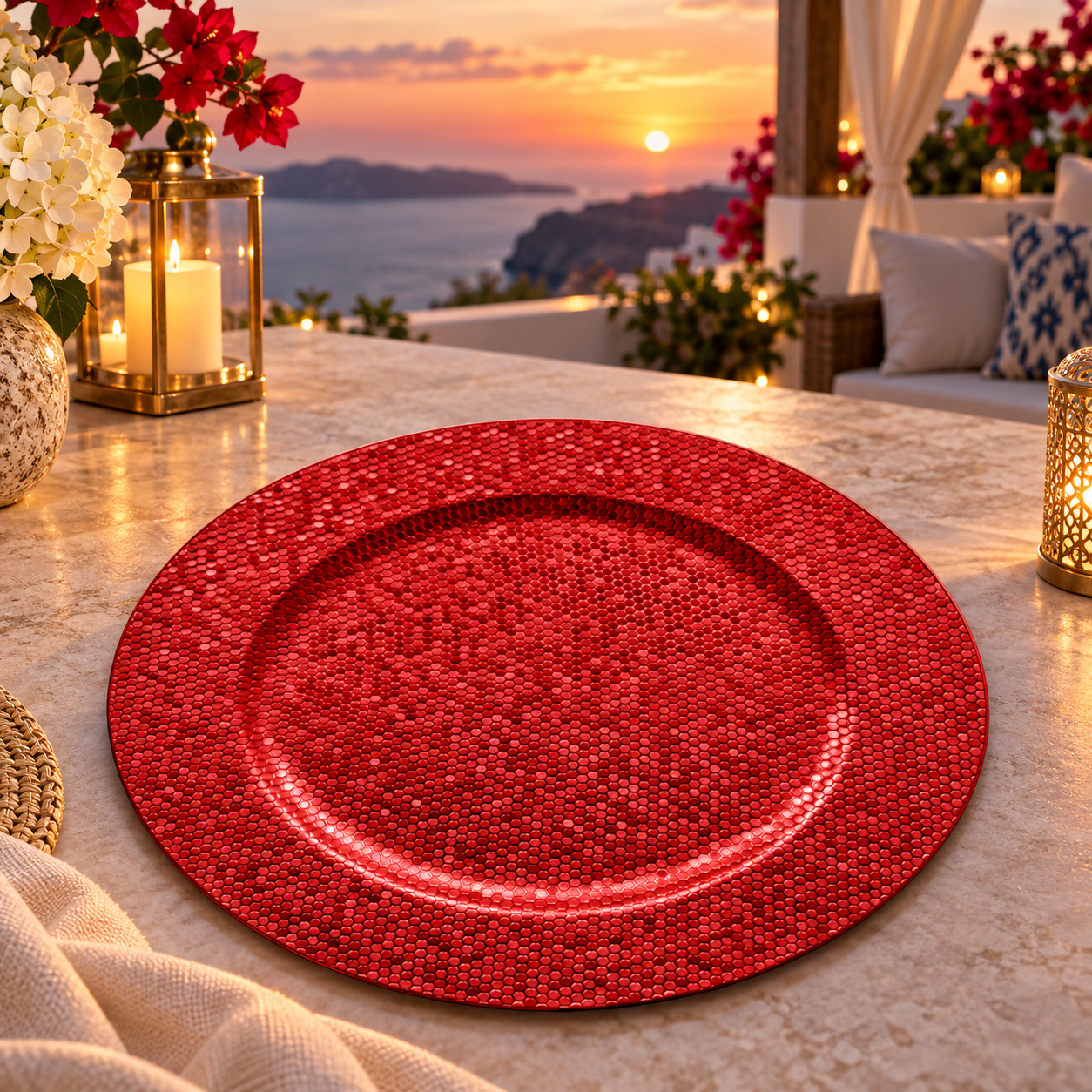 woju geometric 13in silver charger plates wedding powder coated plastic plates with honeycomb texture for wedding table decor-2