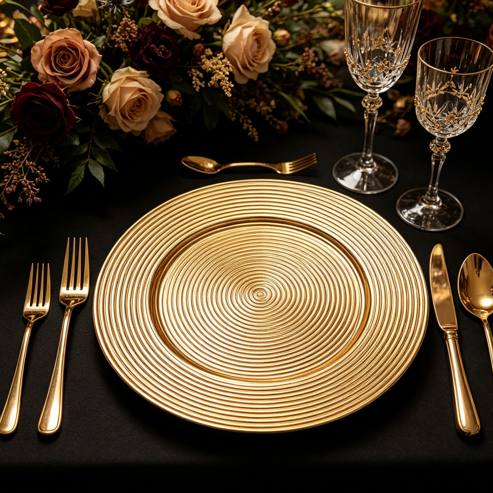 13inch multicolor charger plate powdercoated plastic decorative plate with concentric circle textured surface for hotel wedding table decor-4