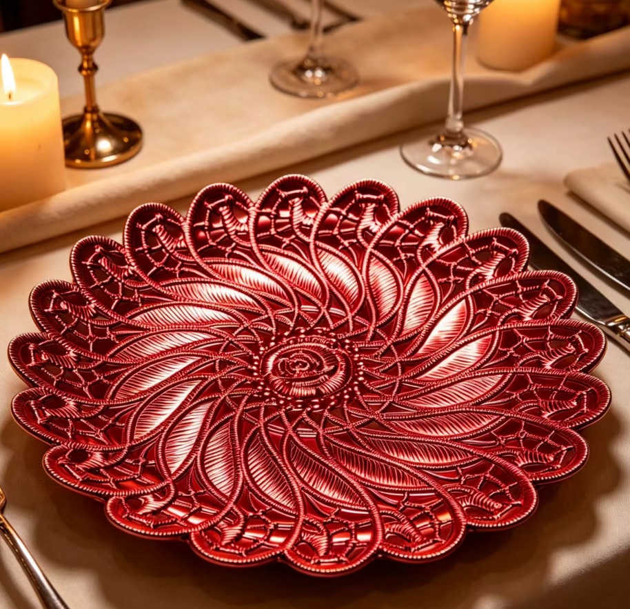 luxury 13 gold skull embossed eco friendly customized round pp charger plates for party events and weddings-3