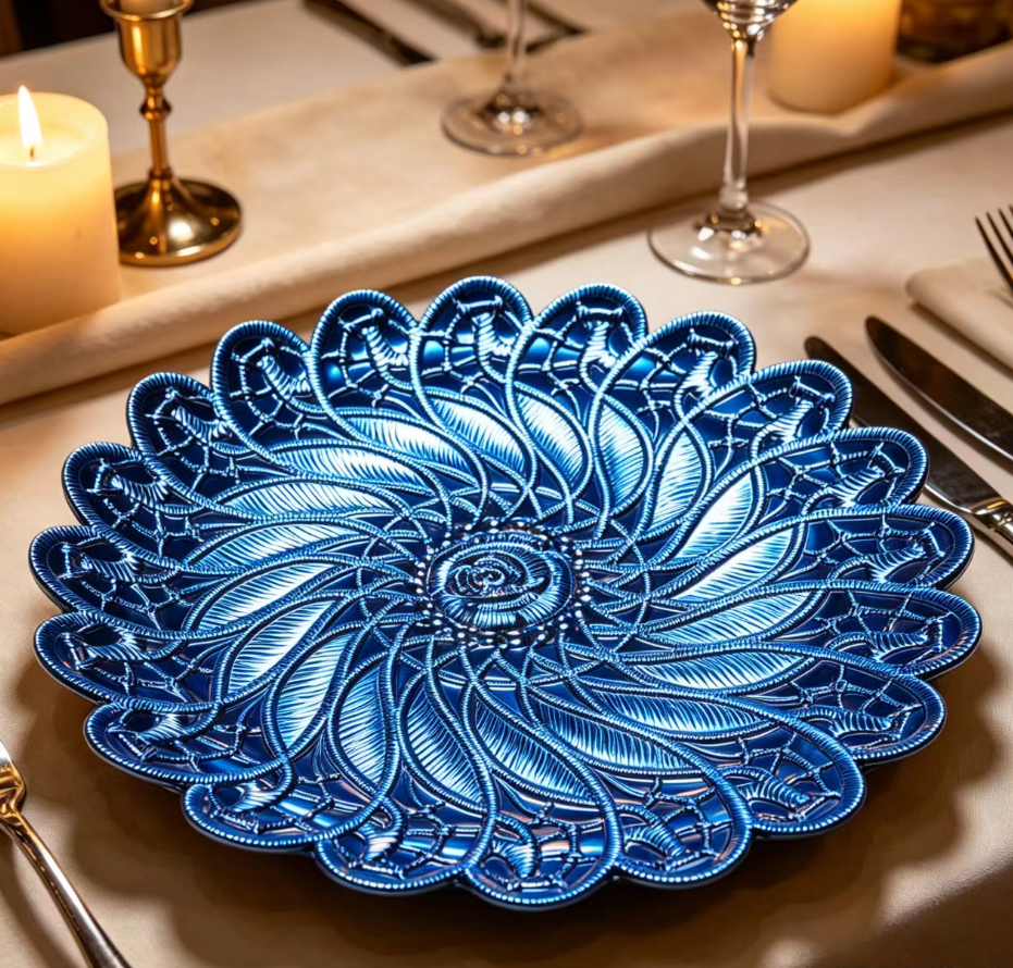 luxury 13 gold skull embossed eco friendly customized round pp charger plates for party events and weddings-2