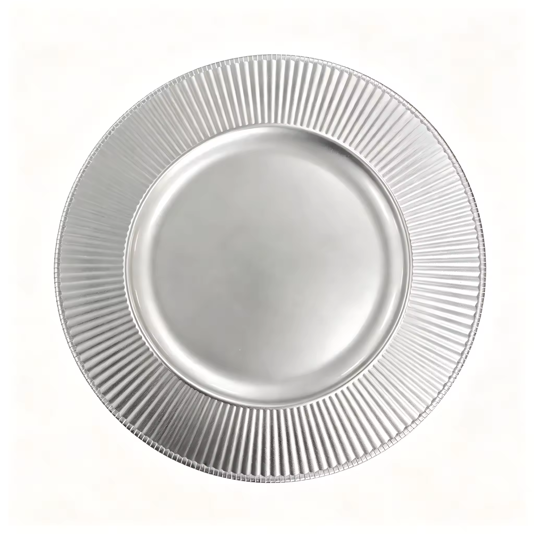 Woju Metallic Green Charger Plates 13 in, Powder‑Coated Plastic Decorative Plates with Fluted Vertical Ribbed Rim for Catering Banquet Wedding Holiday Event Rental