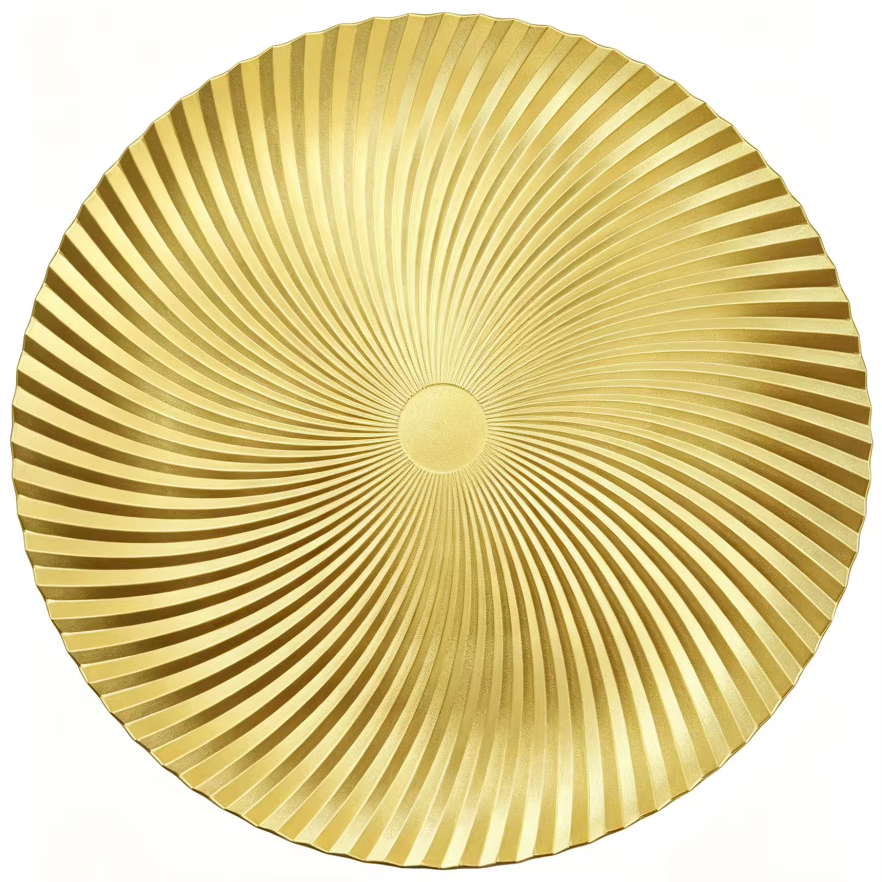 Classic Gold Sunburst Radiating Sunray Pleated Non-Toxic Eco-Friendly Durable PP Charger Plate for Wedding Holiday Events