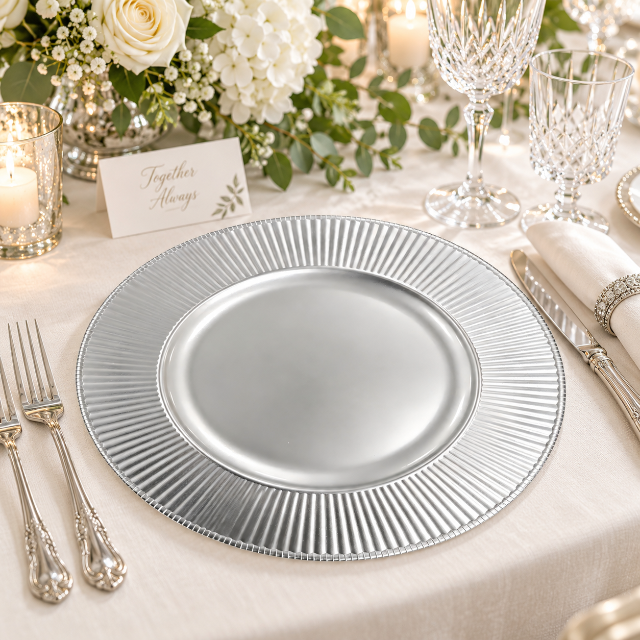 woju metallic green charger plates 13 in powdercoated plastic decorative plates with fluted vertical ribbed rim for catering banquet wedding holiday event rental-3