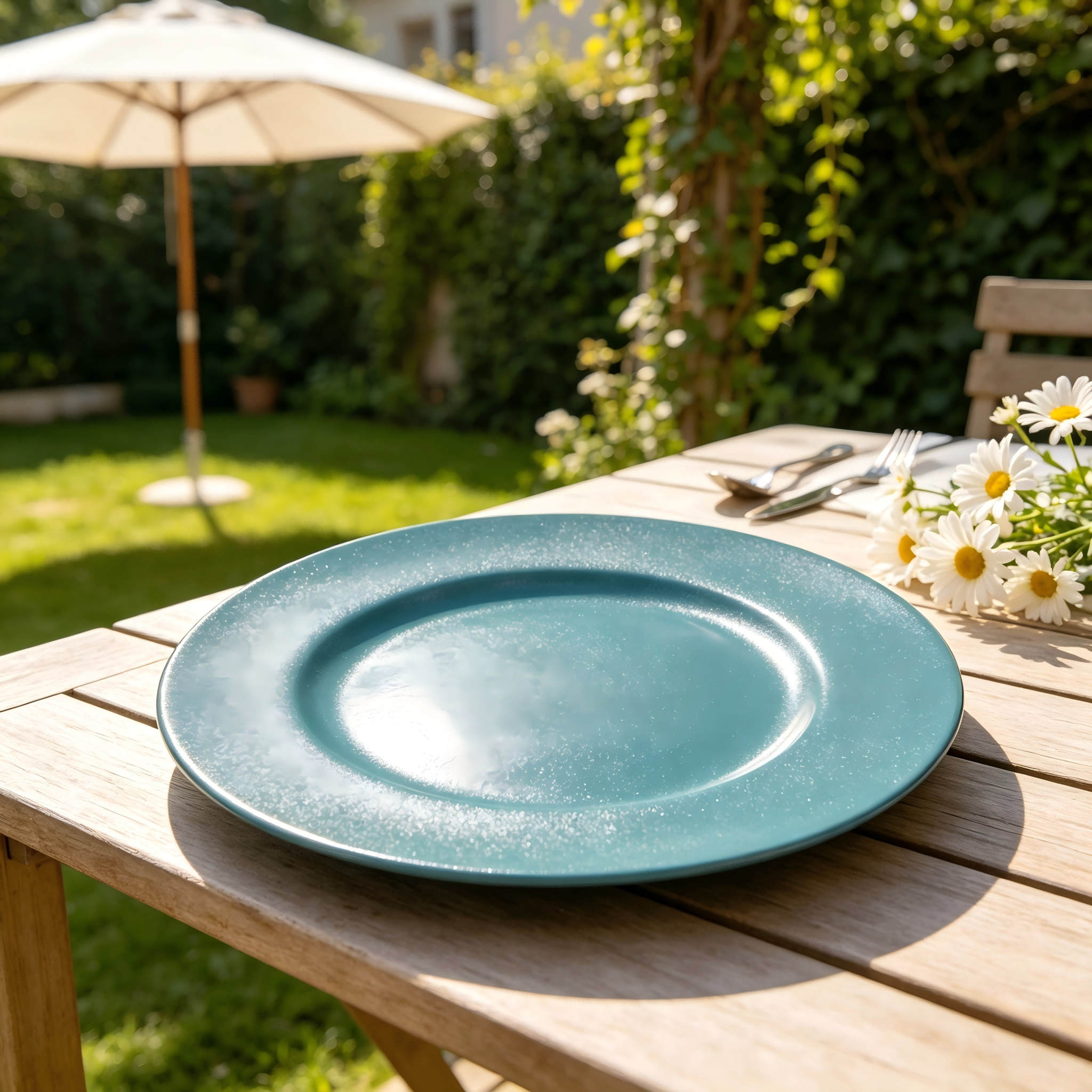 wojia 13in modern teal charger plates powder coated textured finish luxury plastic decorative plates for wedding event tabletop-1