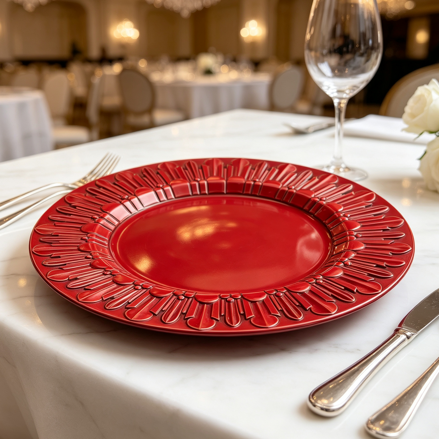 wojia 13 inch plastic pp glossy pigmented eco friendly durable reusable american style party dinnerware charger plates fujian282-3