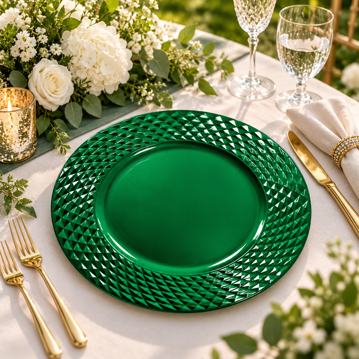 wojia 13in red electroplated diamond texture charger plate modern luxury plastic underplate christmas party event table decor-4