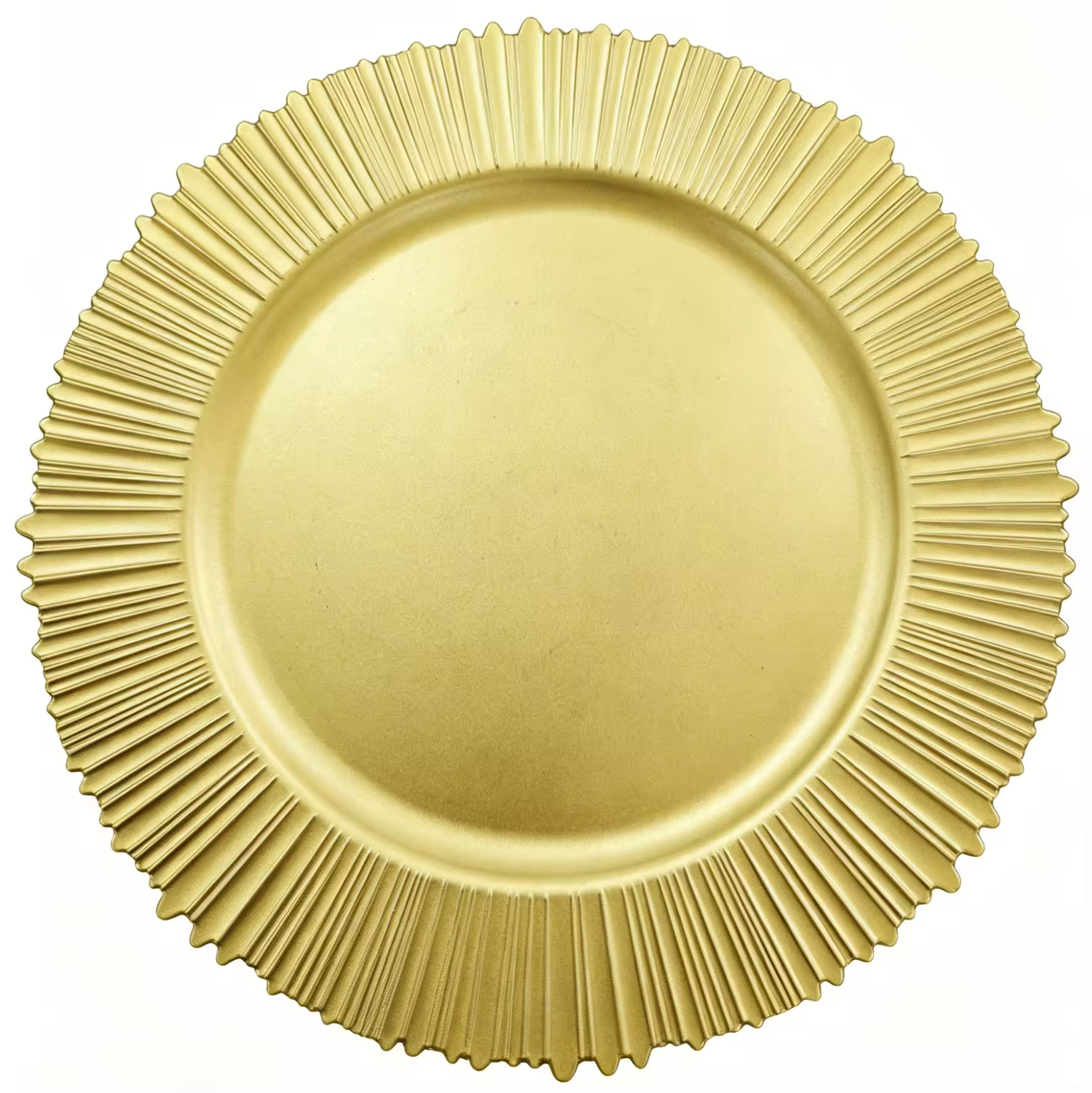 Factory Supply Premium Gold Sunburst Pattern Round Charger Plates for Festive Tableware Use