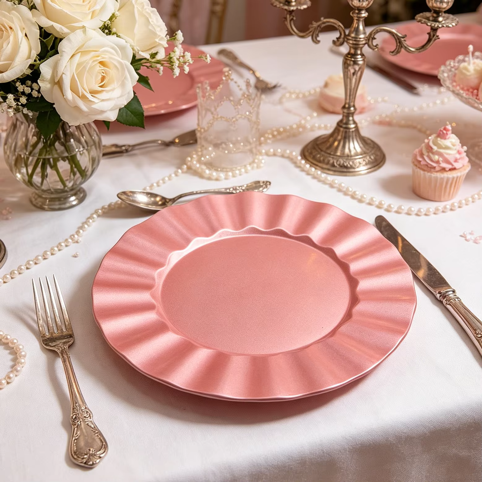 13 inch american style pp round scalloped edge eco friendly elegant charger plate dishes home hotels parties wedding events-2