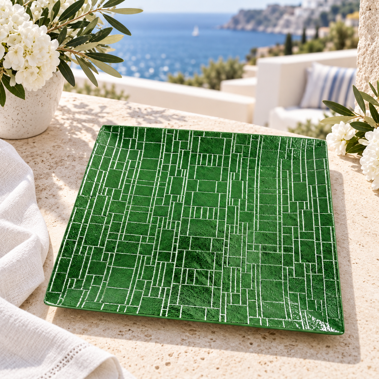 wojia 13in modern geometric textured charger plates powder coated silver square plate for wedding reception catering table decor-4
