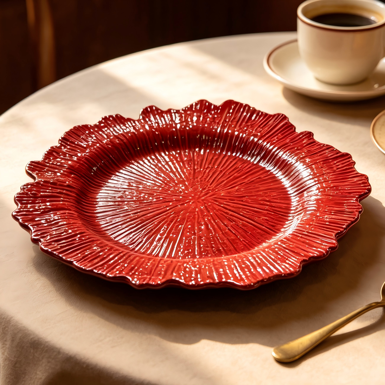 13 inch textured coralshape charger plate plastic decorative underplate multicolor table accent for restaurant wedding party events-2