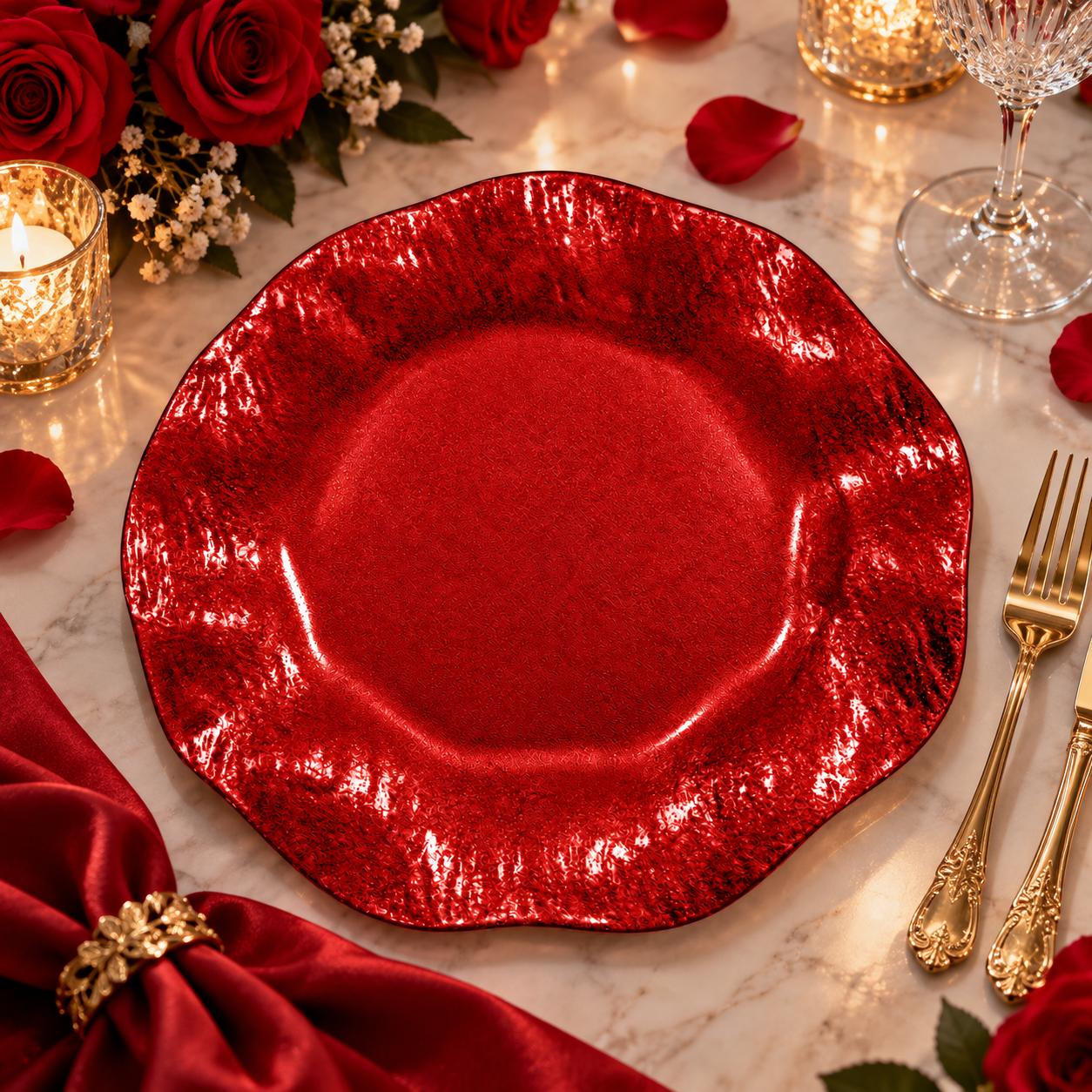 wojia 13in powder coated silver wavy edge charger plate elegant modern plastic underplate hotel banquet catering table deco-3
