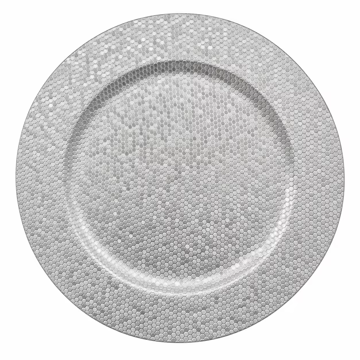 Woju Geometric 13in Silver Charger Plates Wedding Powder-Coated Plastic Plates with Honeycomb Texture for Wedding Table Decor