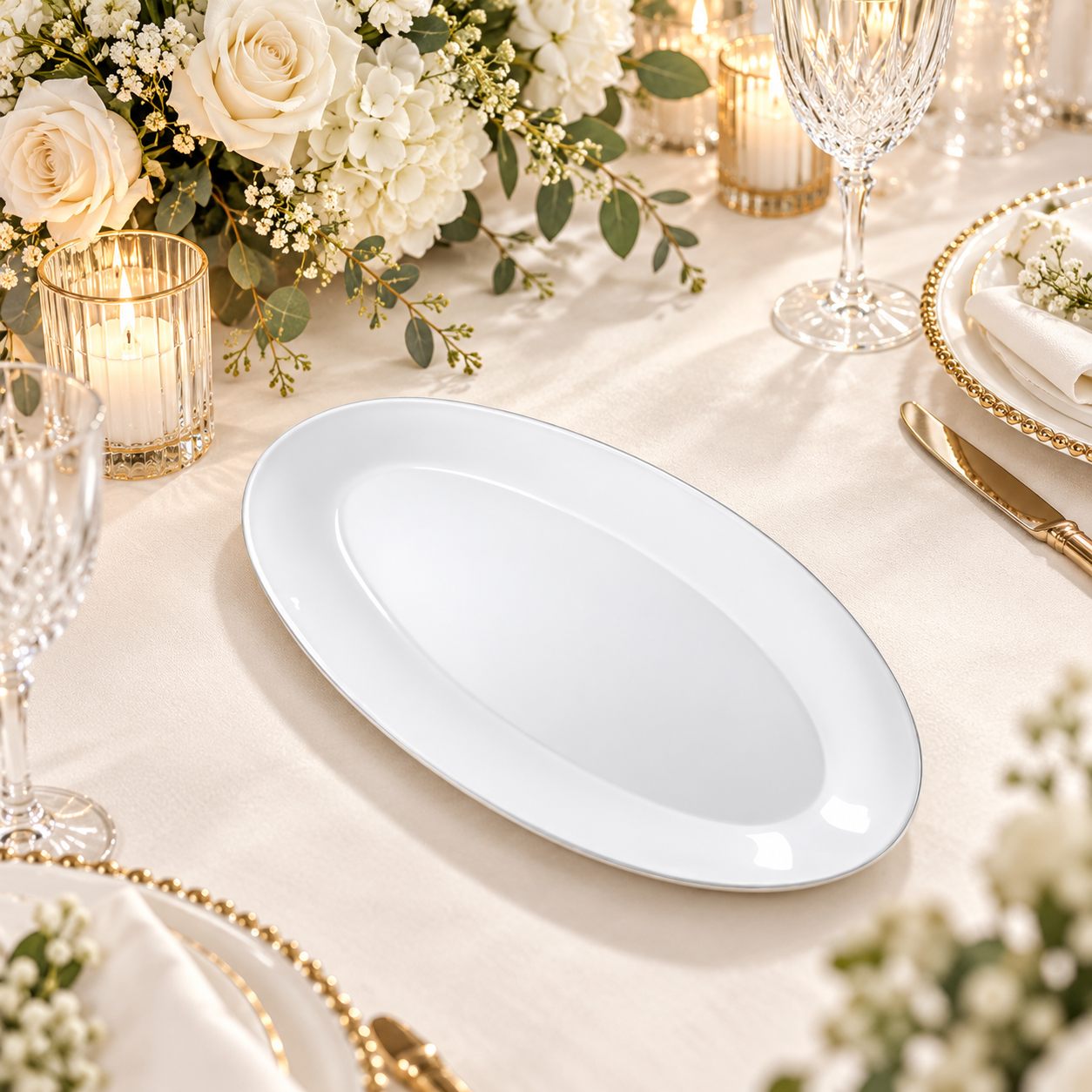 woju glossy red oval plastic charger plates powdercoated smooth decorative underplates for holiday wedding banquet  catering table setting-3