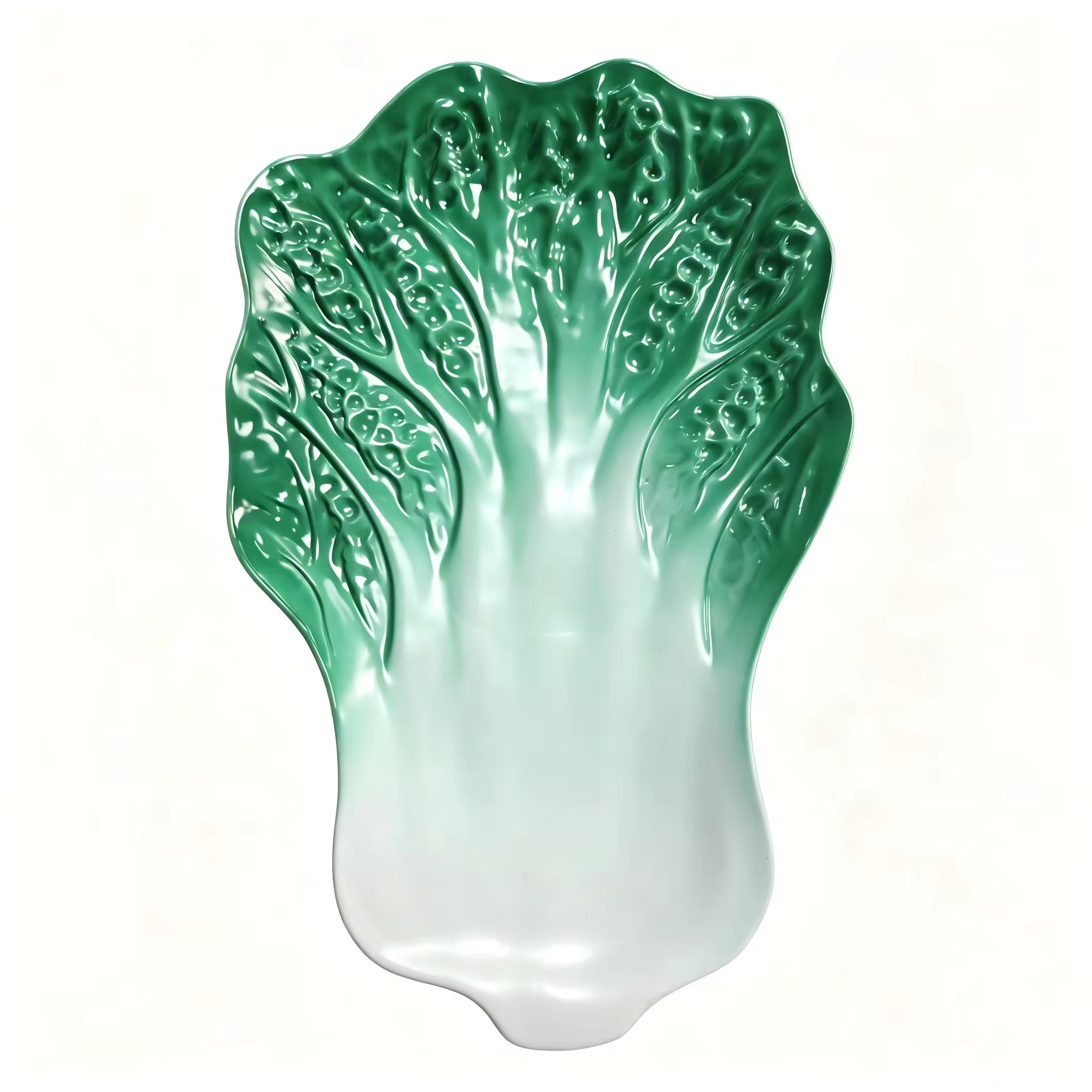 13in Plastic Charger Plate Powder Coated Cabbage Shape Embossed Leaf Texture Modern Green White for Restaurant Event
