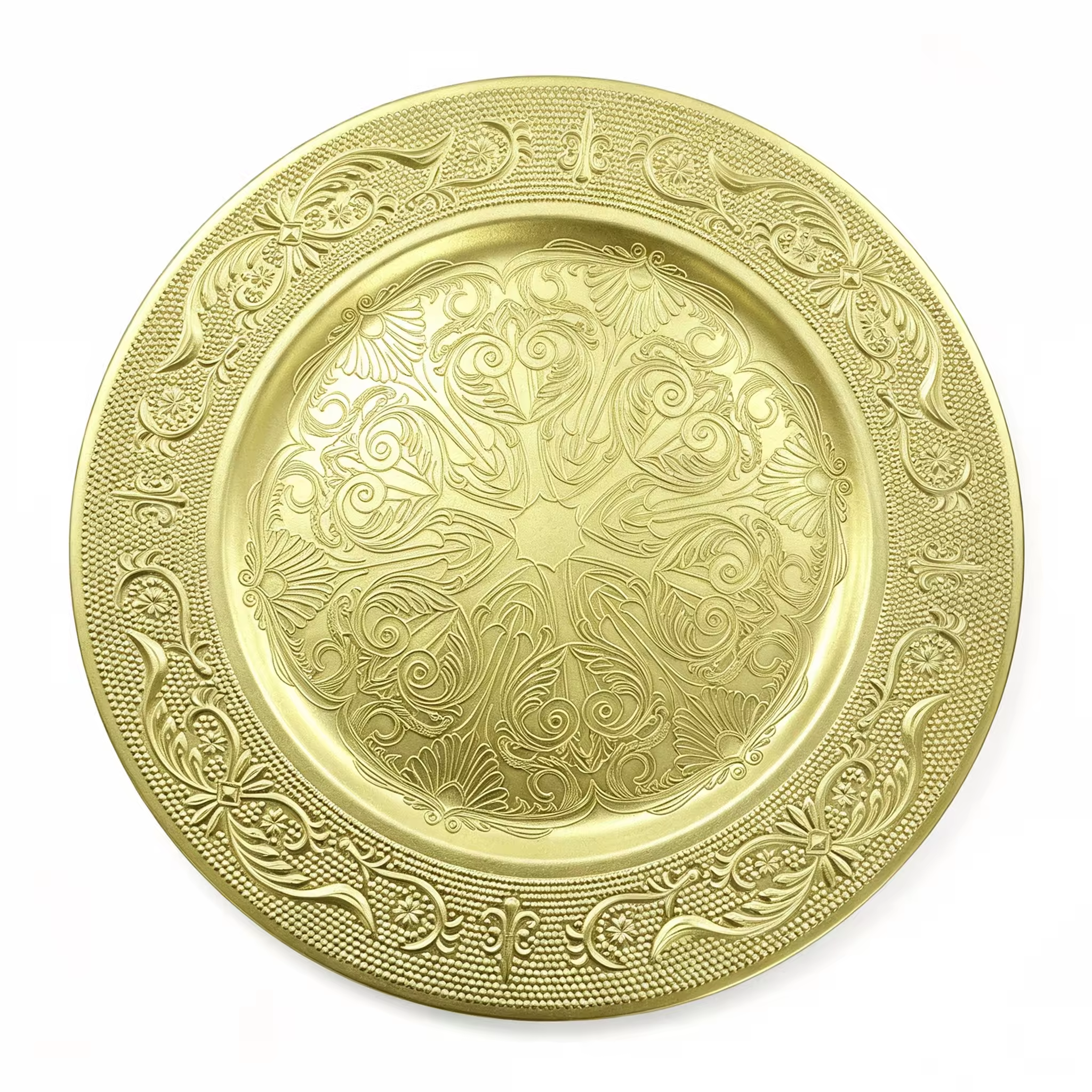 Woju Luxury Modern Elegant Eco-Friendly Custom PP Plastic Charger Plates 13in/33cm Durable Factory Direct Home Use Parties Pack