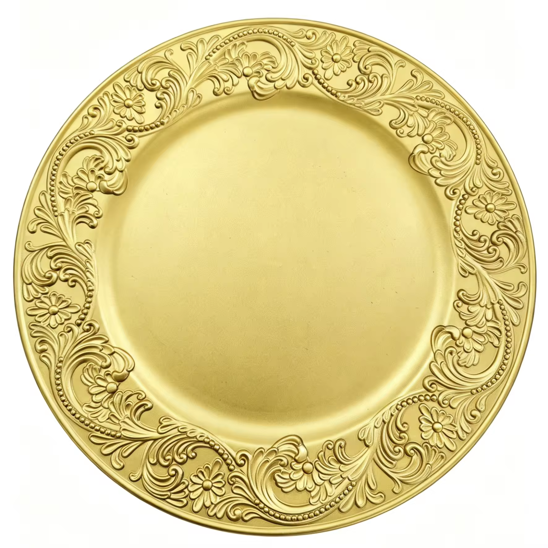13-Inch Luxury American Style Plant-Textured PP Plastic Round Eco-Friendly Elegant Charger Plate for Weddings Parties Events