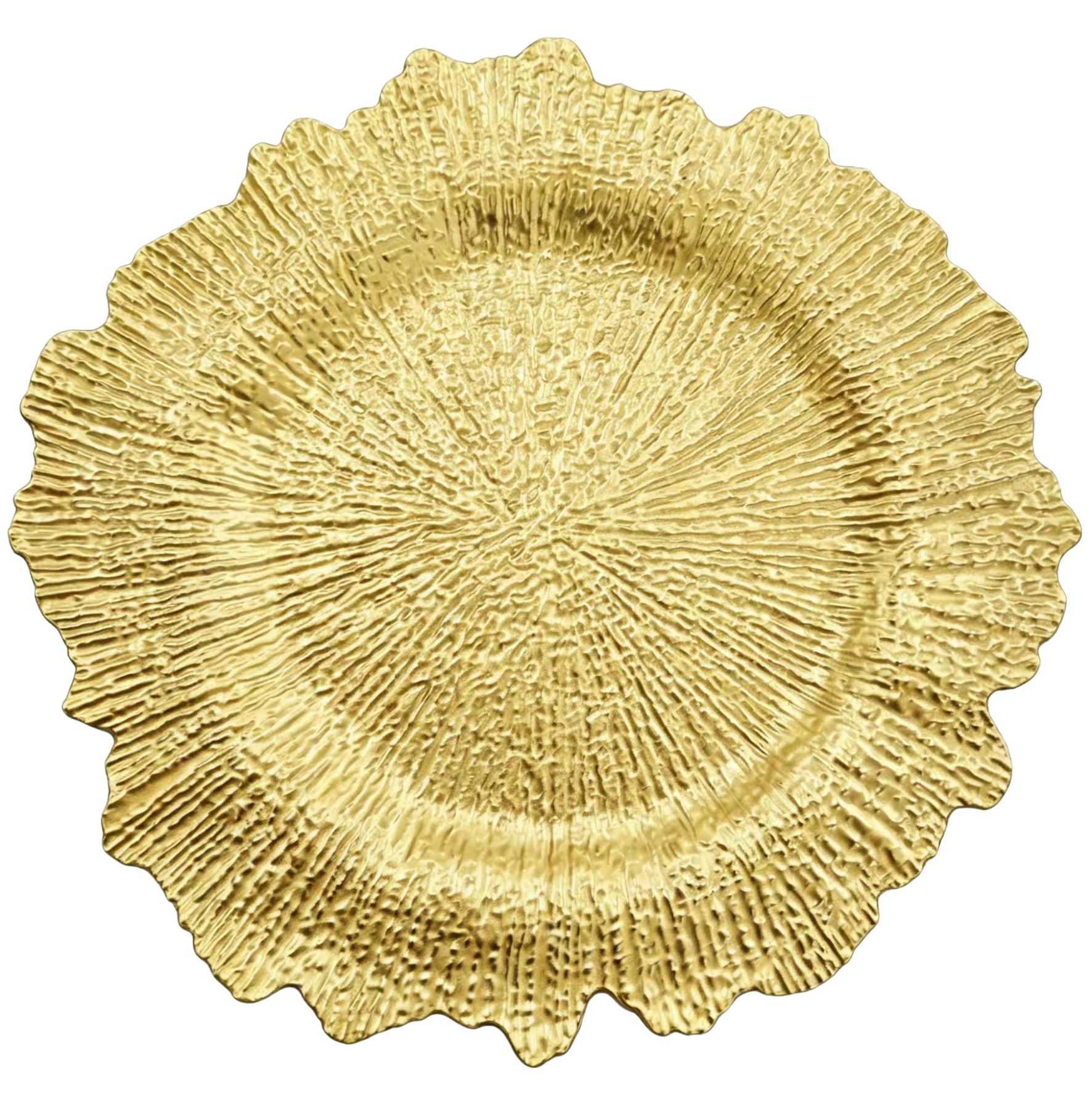 Bulk Wholesale Gold Coral Textured PP Eco-Friendly Durable Charger Plates High Quality Decorative Dinnerware for Wedding Holiday