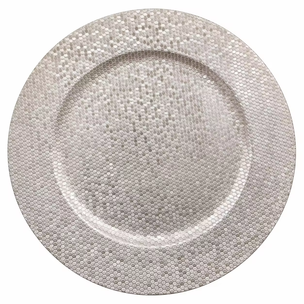 Woju Geometric 13in Silver Charger Plates Wedding Powder-Coated Plastic Plates with Honeycomb Texture for Wedding Table Decor