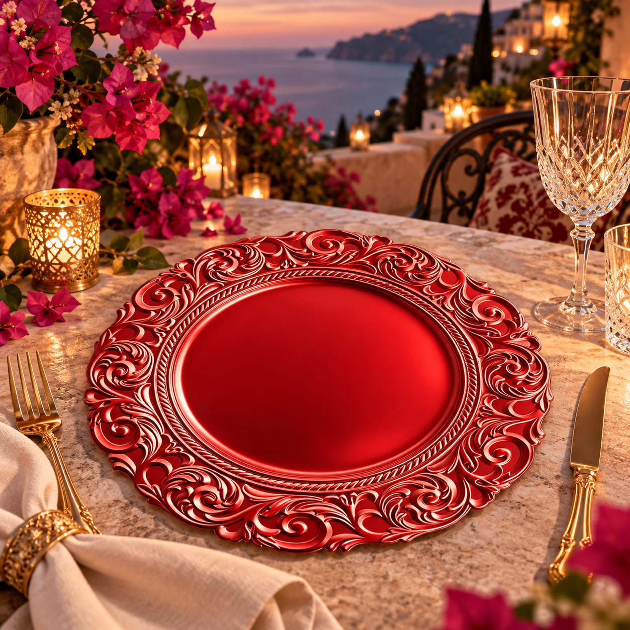 woju refined 13in silver wedding plates powder coated plastic charger plates with ornate edge for formal dinner decor-3