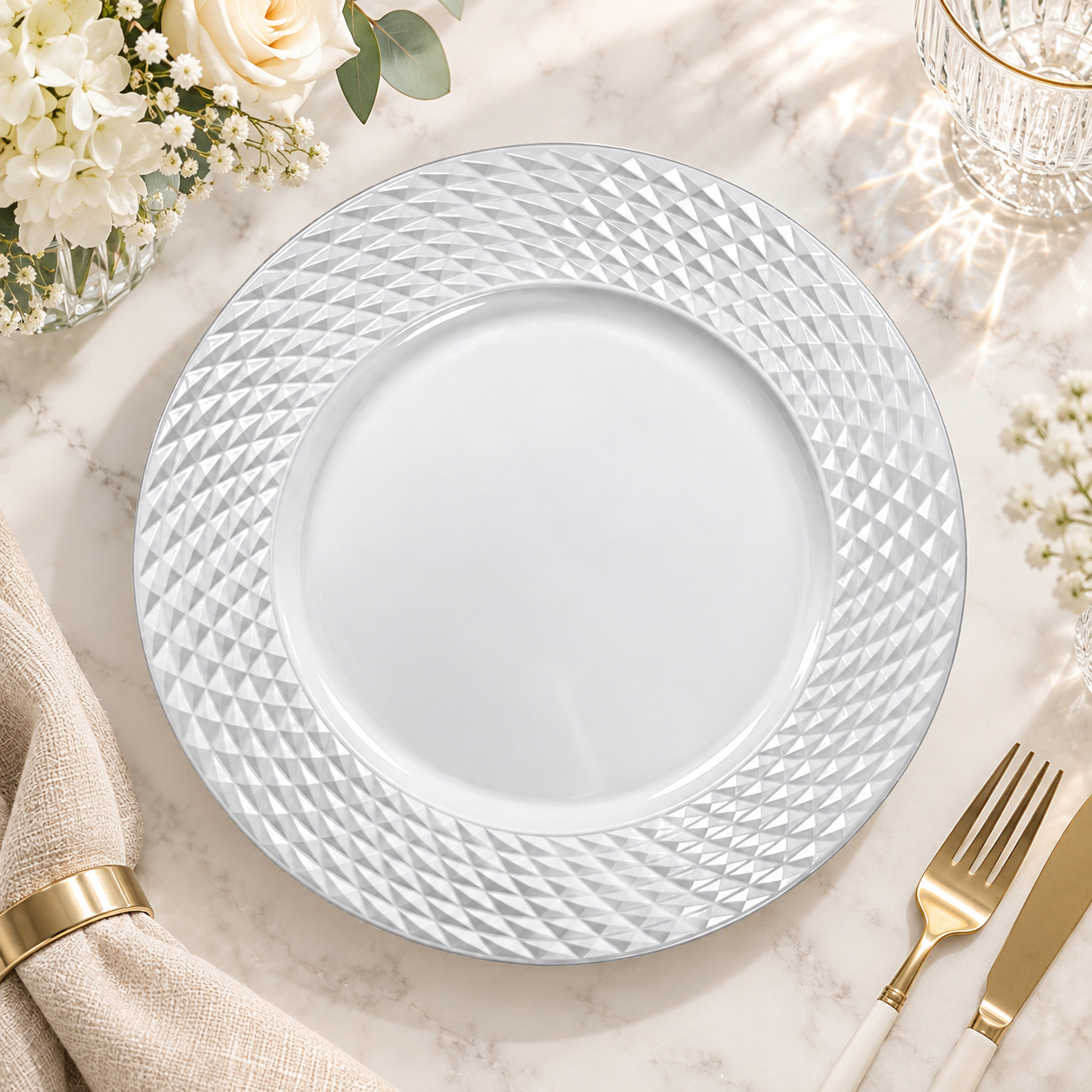 wojia 13in red electroplated diamond texture charger plate modern luxury plastic underplate christmas party event table decor-2