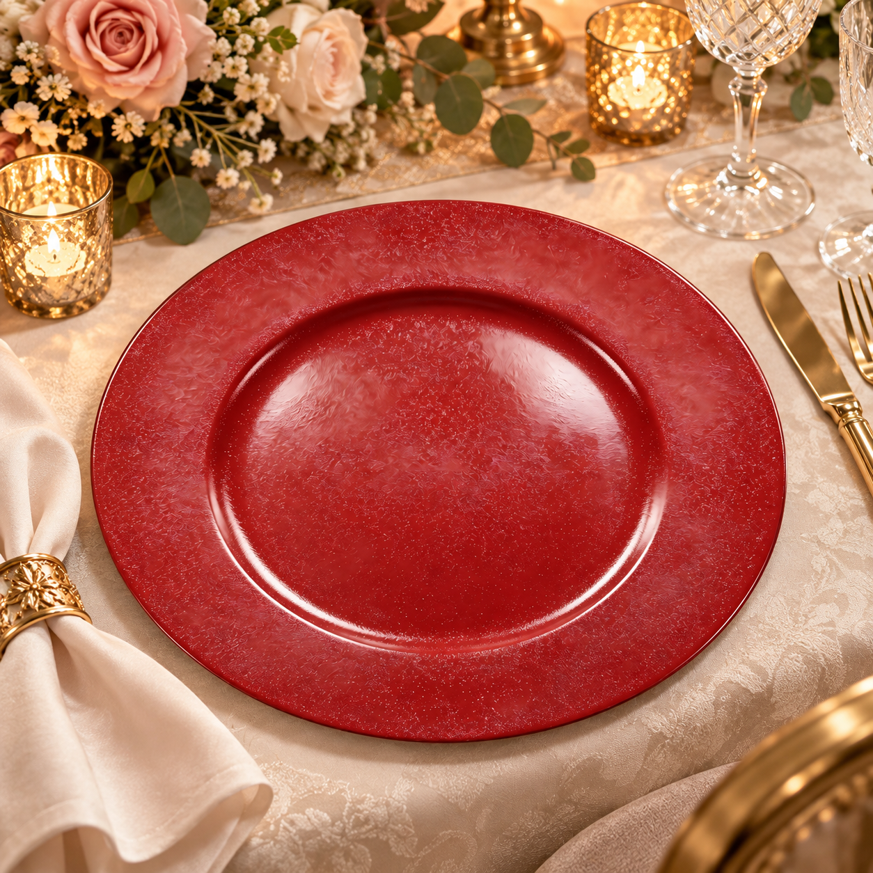 wojia 13in modern teal charger plates powder coated textured finish luxury plastic decorative plates for wedding event tabletop-3