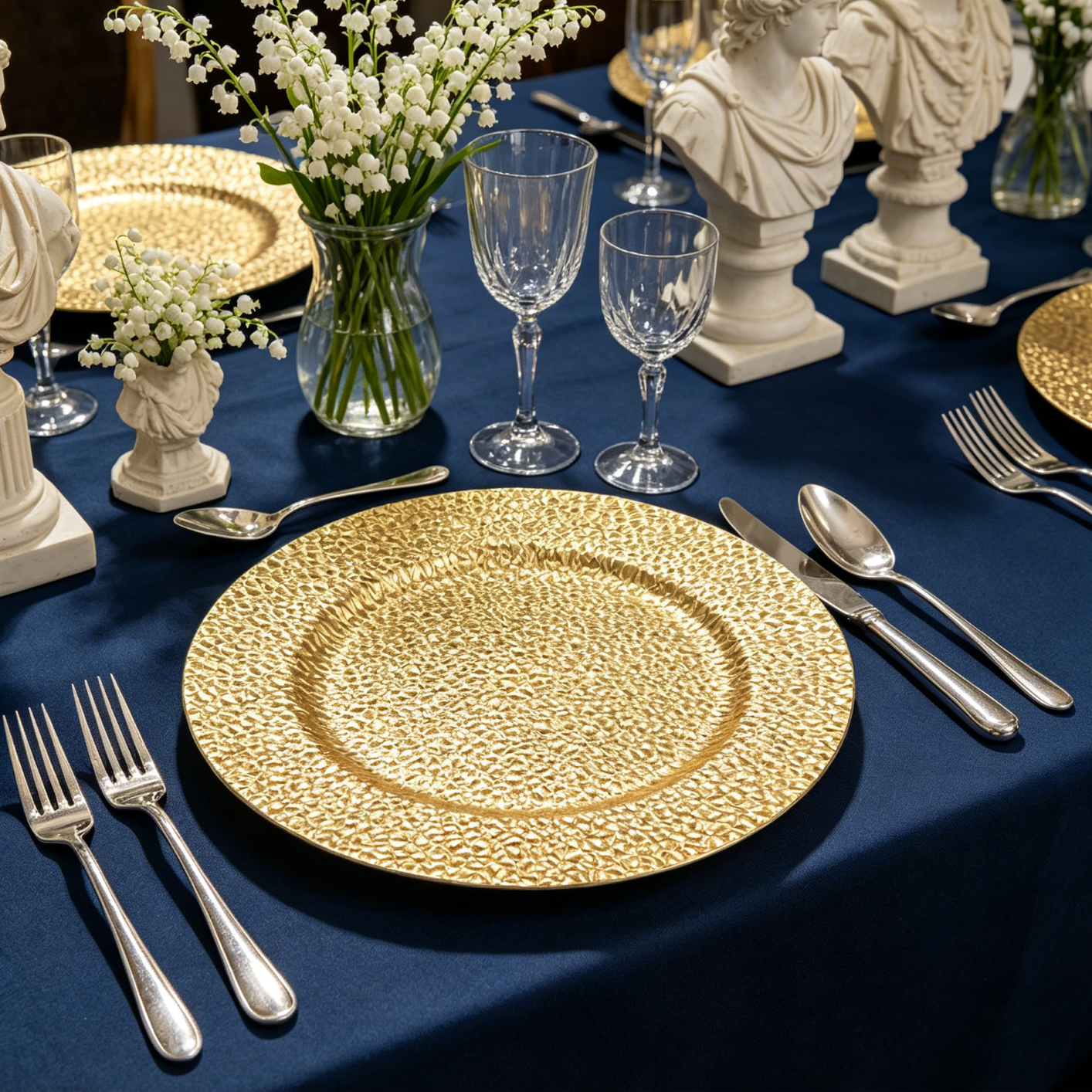 wojia 13 inch hammered pebble textured gold charger plates powdercoated plastic decorative service plates for wedding banquet event catering table decor-2