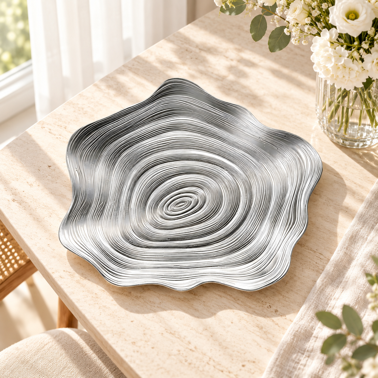woju 13inch teal pp plastic charger plates glossy irregular wavy edge decorative underplates with swirl concentricripple texture for wedding banquet hotel table setting-1