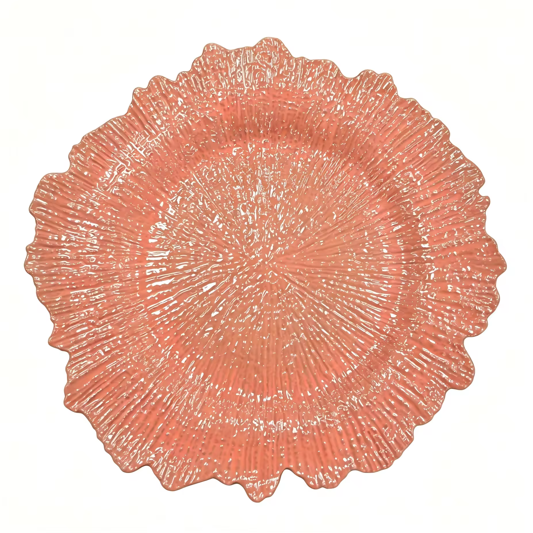 Woju 13 Inch Light Blue Plastic Charger Plates, Powder‑Coated Coral‑Style Radiant Ripple Textured Decorative Plates with Irregular Wavy Edge for Wedding Banquet Hotel Table Setting