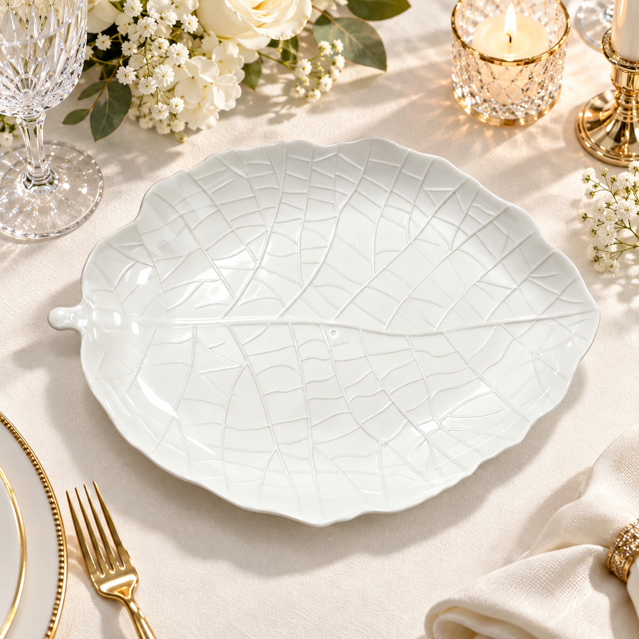woju 13inch metallic gold leafshaped plastic charger plates decorative underplates with embossed botanical vein texture for wedding banquet hotel table setting-2